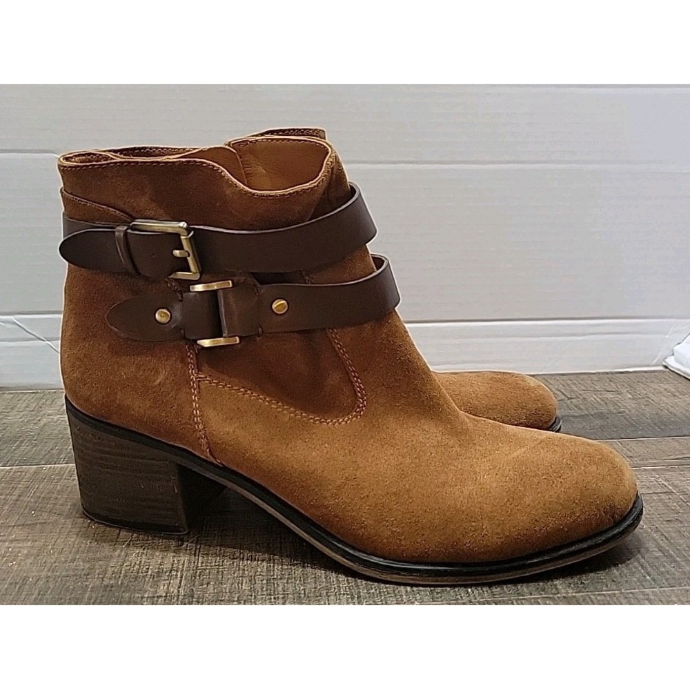 Franco Sarto 9.5 Suede Women's Linden Block Heel Brown Bootie‎